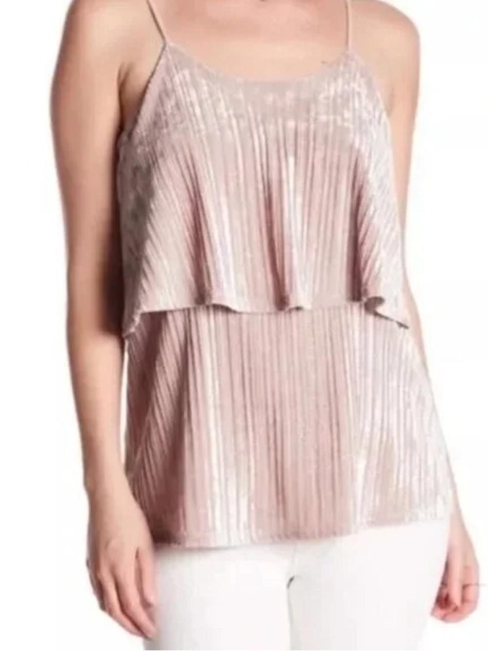 RO & DE Crushed Velvet Tank Top Small Velour Tiered Ribbed Layered Pleated